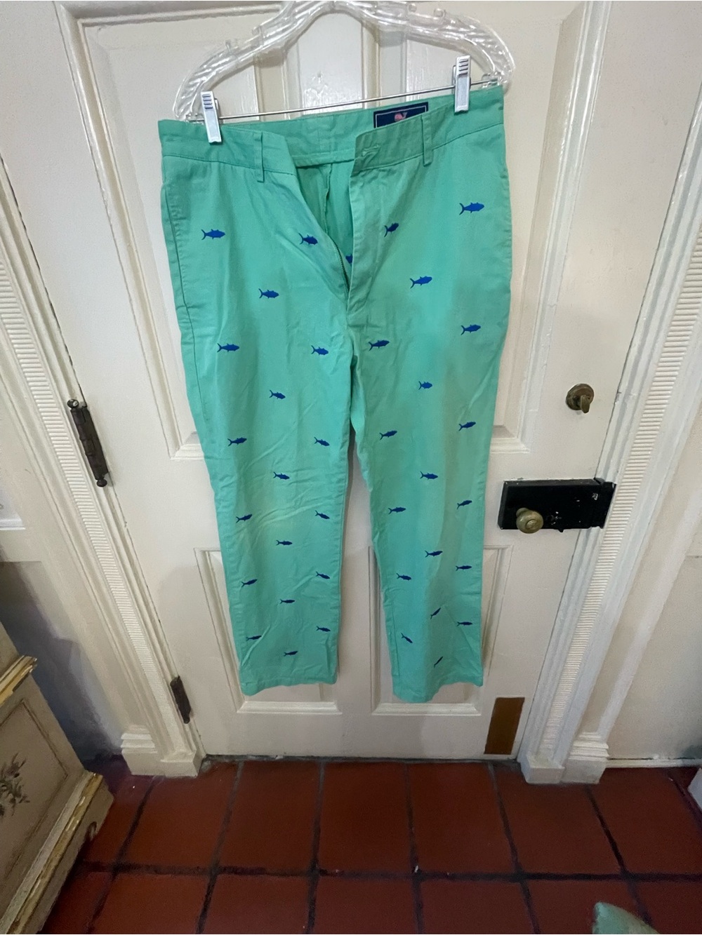 Vineyard Vines Mint Green Chinos with Blue Fish Embroidery